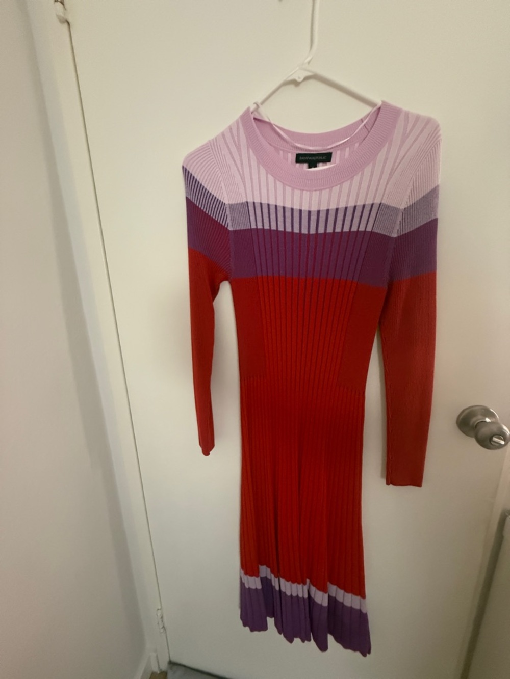 Banana Republic Red, Purple & Lavender Ribbed Long Sleeve Dress